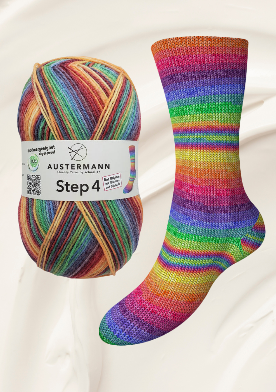 Austermann Step 4 Sock Yarn with Aloe Vera and Jojoba – Les Laines Biscotte  Yarns