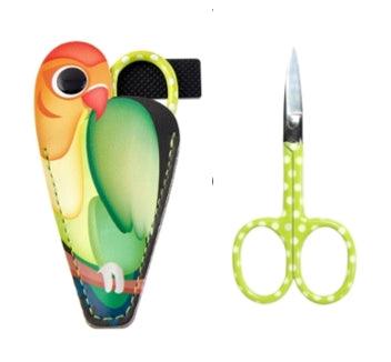 Lime Green Embroidery Scissors 3.5 Inch With Parrot Pouch - Sharp Stainless Steel For Sewing