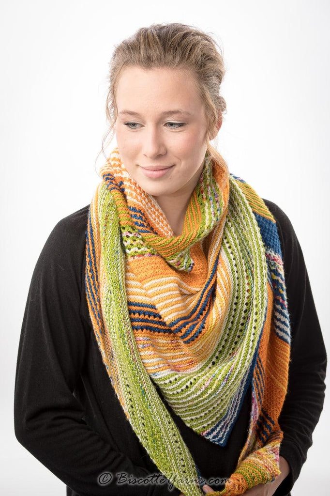 How to knit the stitch pattern 3, 4 and 5 of the Unpredictable Shawl - Les Laines Biscotte Yarns