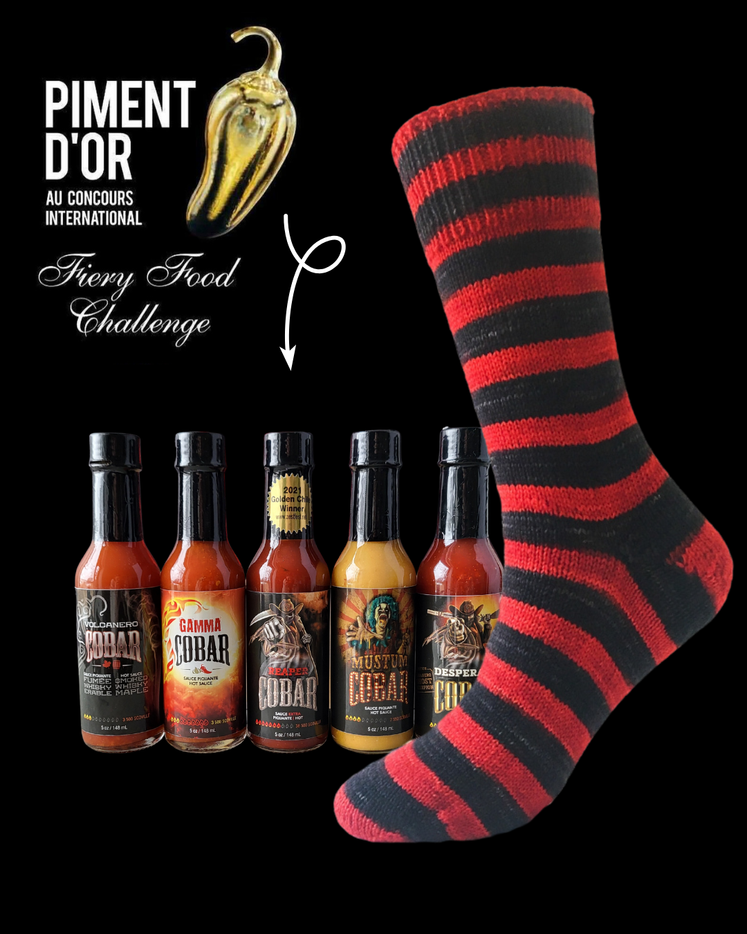 Cobar Socks Knitting Kits (3 versions offered) & Hot Sauce Gift Set