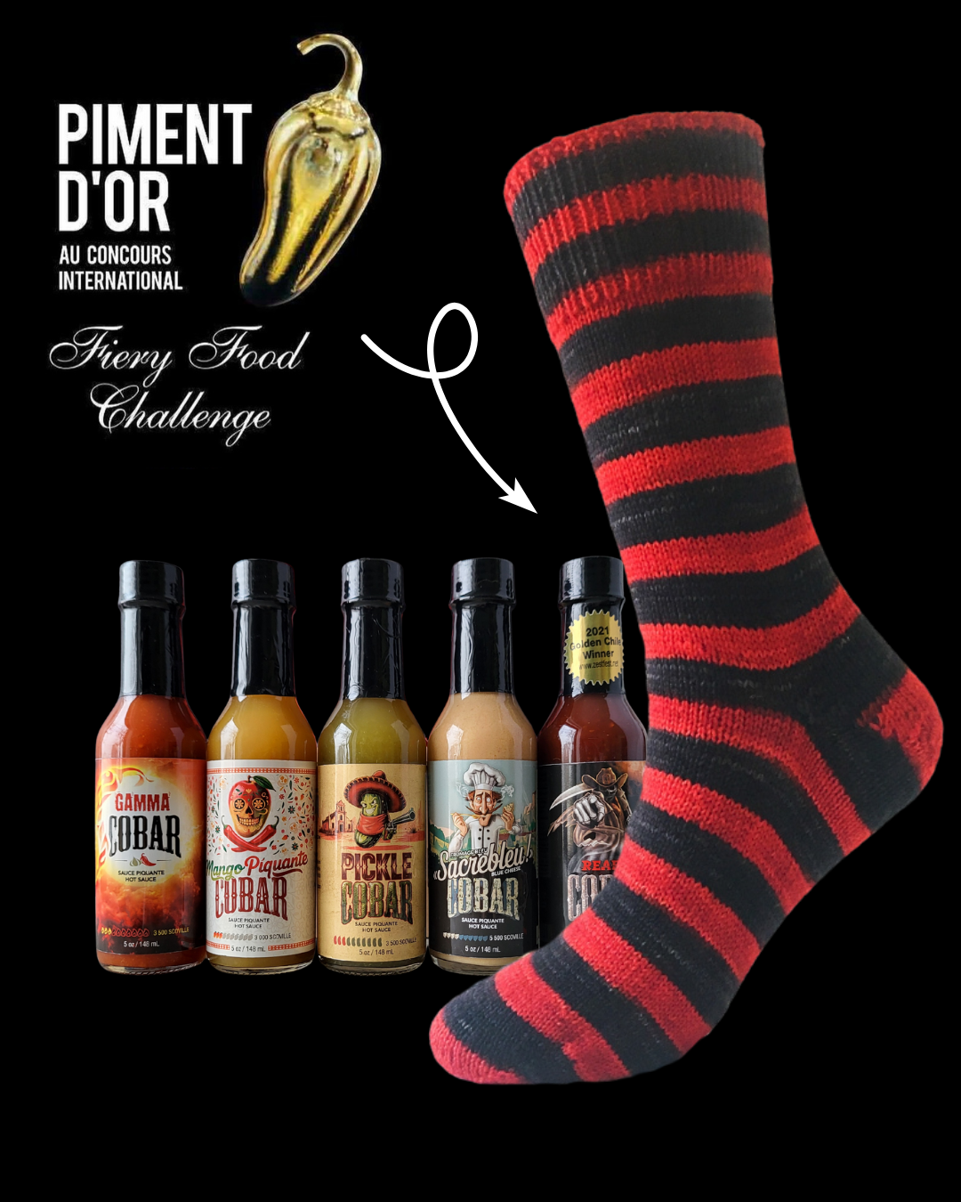 Cobar Socks Knitting Kits (3 versions offered) & Hot Sauce Gift Set