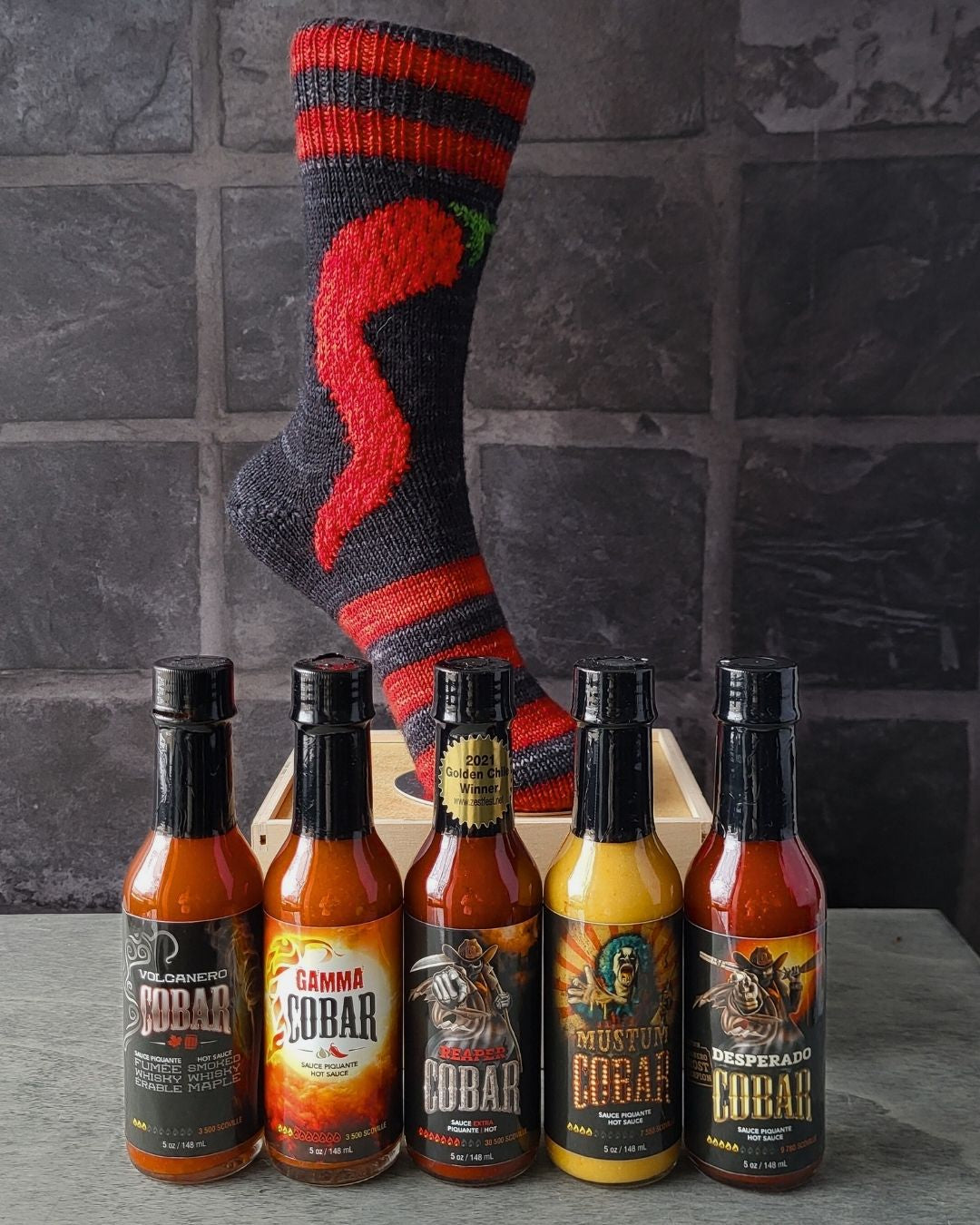 Cobar Socks Knitting Kits (3 versions offered) & Hot Sauce Gift Set