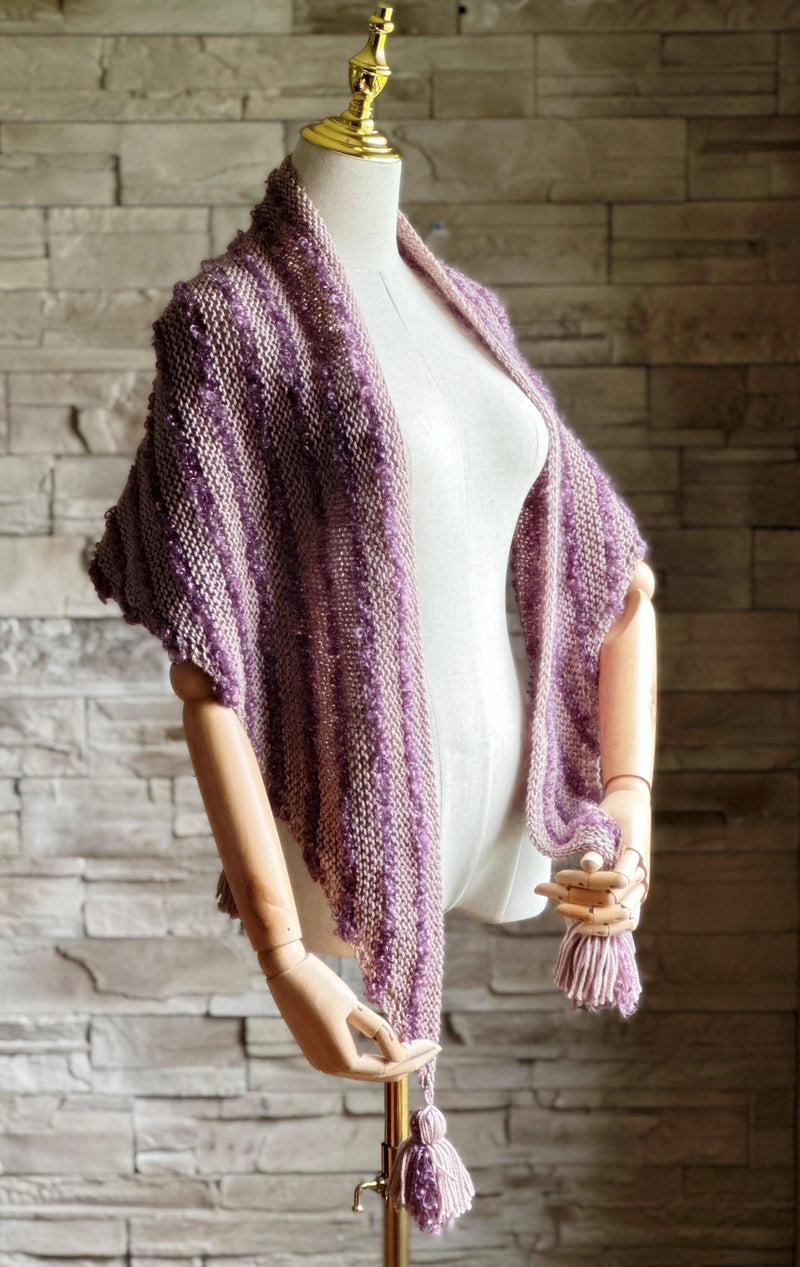 Boucles à l'Horizon'' Shawl Free Knitting Pattern - Les Laines Biscotte Yarns