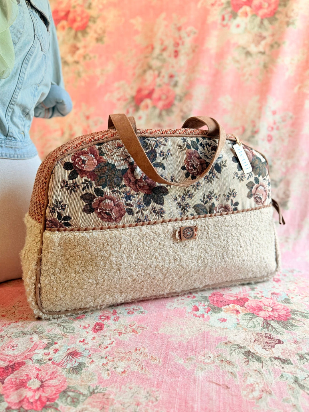 Limited Edition Vintage Rose Tapestry/Sherpa Overnighter