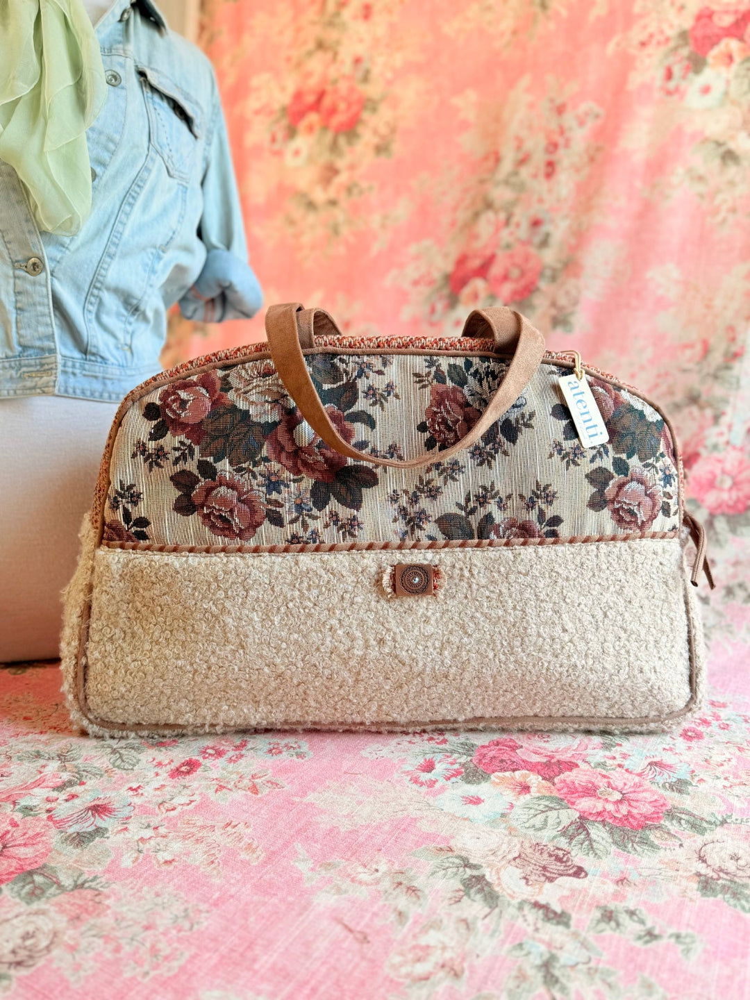 Limited Edition Vintage Rose Tapestry/Sherpa Overnighter