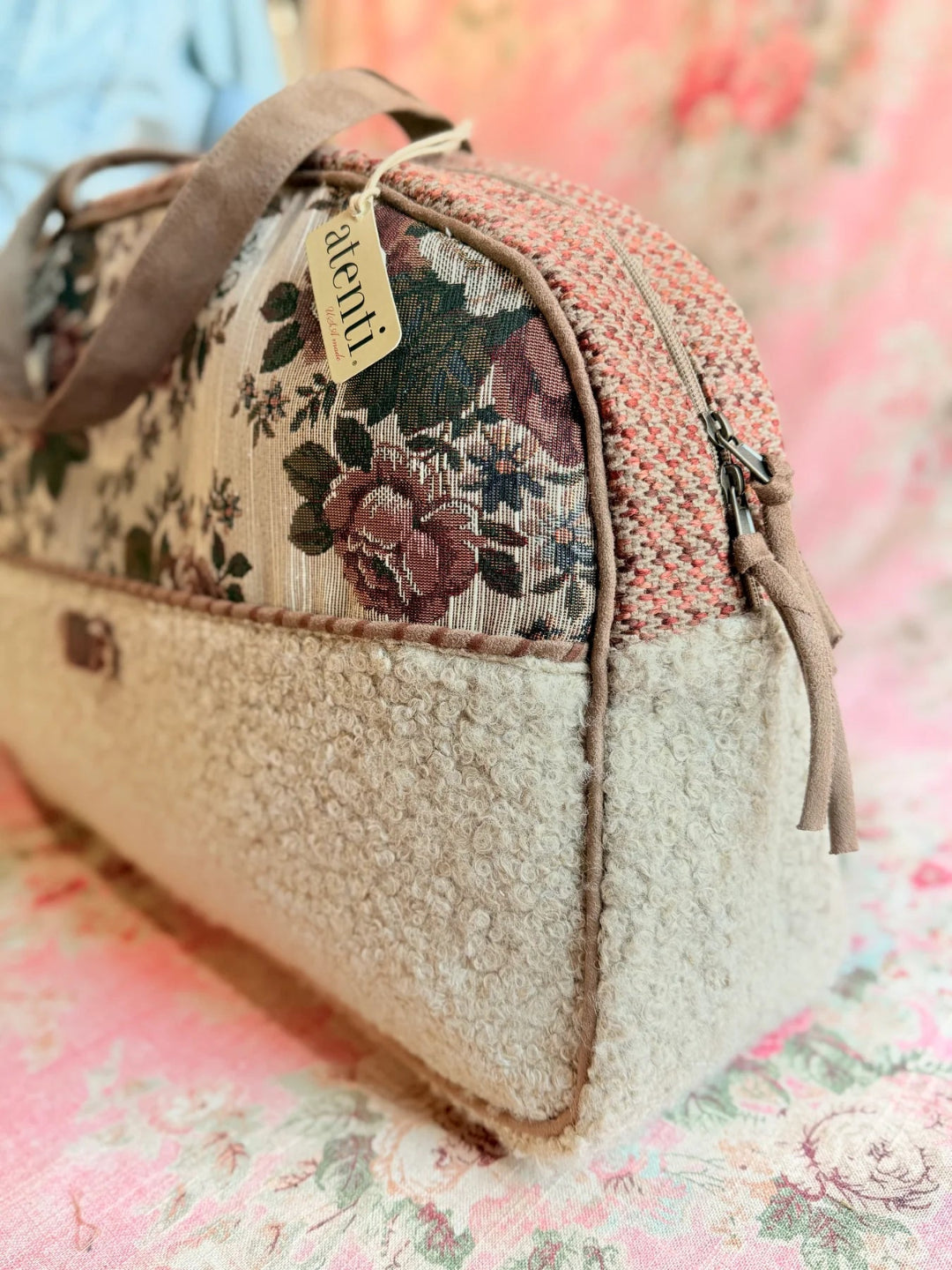 Limited Edition Vintage Rose Tapestry/Sherpa Overnighter