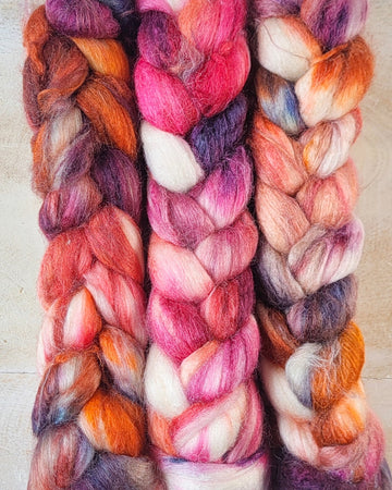 Hand-dyed yarns spinning fibers MERINO SILK TOP VOLCANIQUE