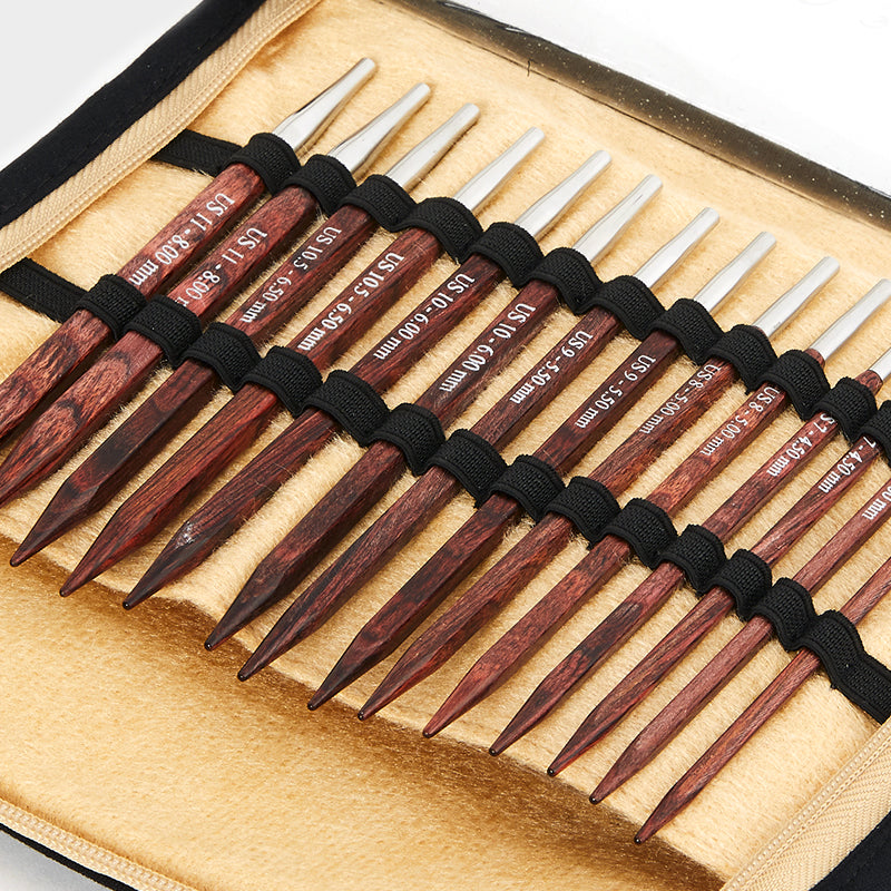 Kit De 25 Aiguilles à Tricoter Acier Inoxydable - 5 Tailles Avec étui En Bois