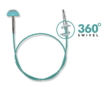 Knitter's Pride 'The Mindful Collection' 360° Swivel Teal Nylon Coated Stainless Steel Cords with Silver Connectors - Les Laines Biscotte Yarns