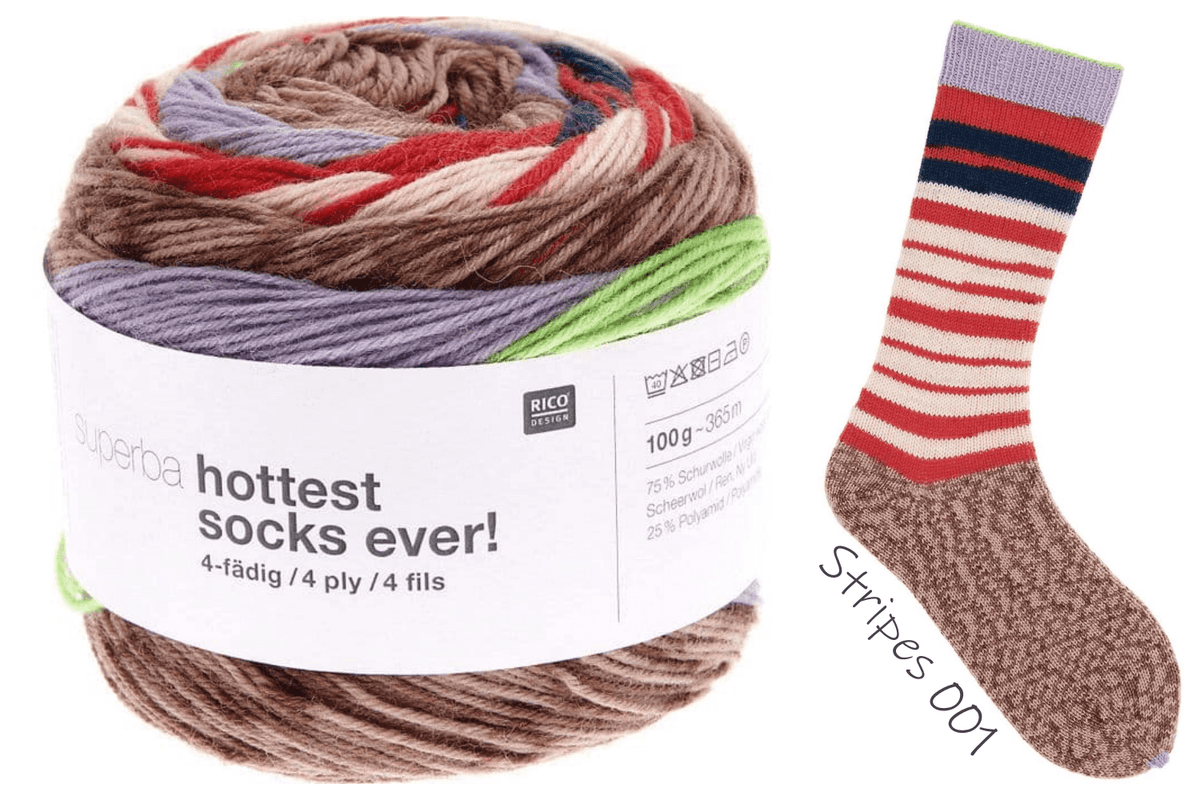 Superba Hottest Socks Ever 4ply - Rico - Color: # 04 - Block Stripes