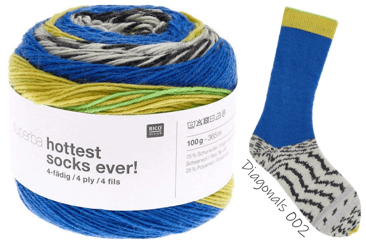 Superba Hottest Socks Ever 4ply - Rico - Color: # 02 - Diagonals