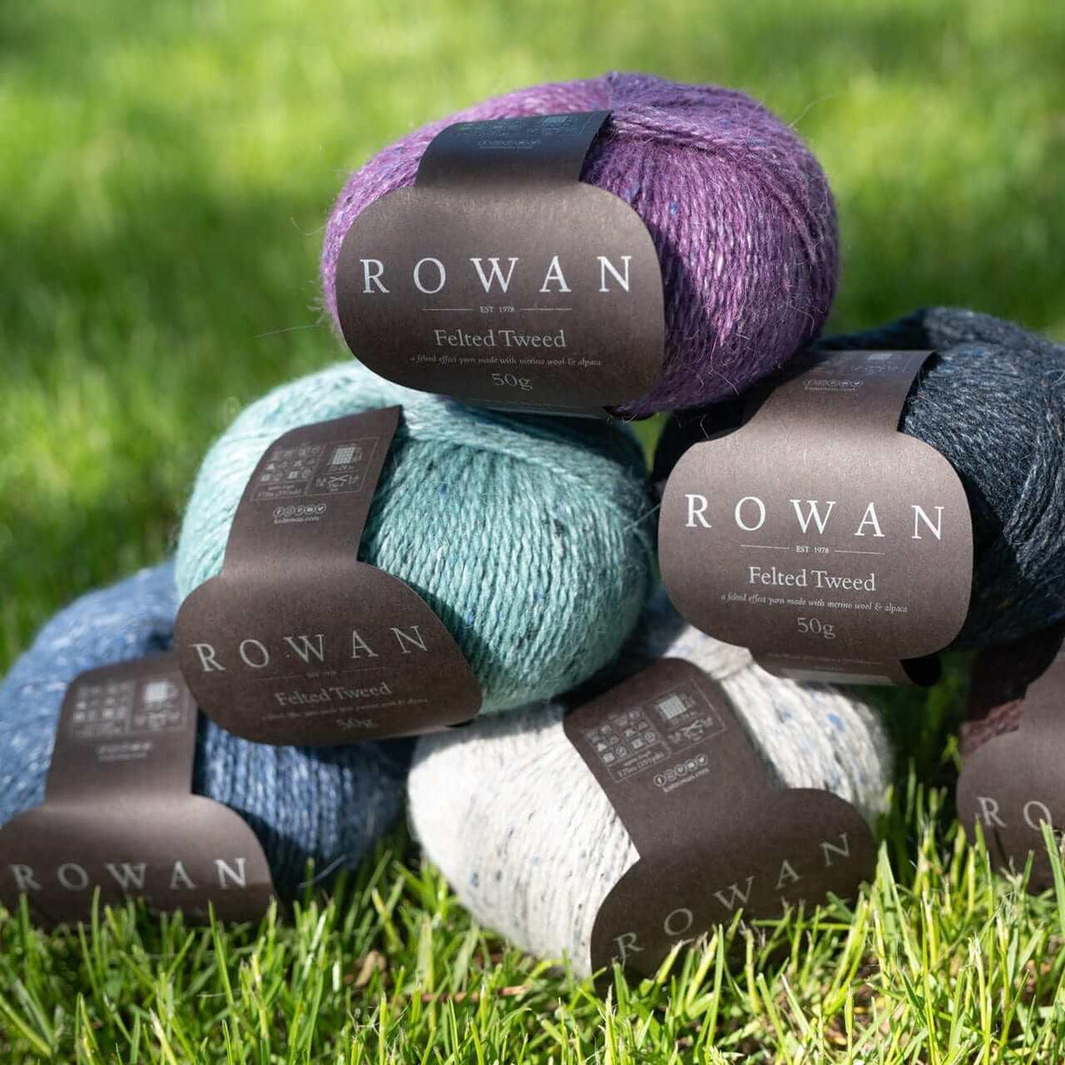 Felted Tweed - Rowan - Color: #145 - Treacle, #152 - Watery, #153 - Phantom, #157 - Camel, #158 - Pine, #167 - Maritime, #170 - Seafarer, #172 - Ancient, #173 - Duck Egg, #177 - Clay, #178 - Seasalter, #184 - Celadon, #185 - Frozen, #190 - Stone, #191 - Granite, #192 - Amethyst, #193 - Cumin, #194 - Delft, #195 - Boulder, #196 - Barn Red, #197 - Alabaster, #199 - Pink Bliss, #208 - Lolite, #209 - Eden, #210 - Aluminium, #211 - Black, #212 - Peach, #213 - Lime, #216 - French Mustard, #218 - Fjord, #219 - Hel