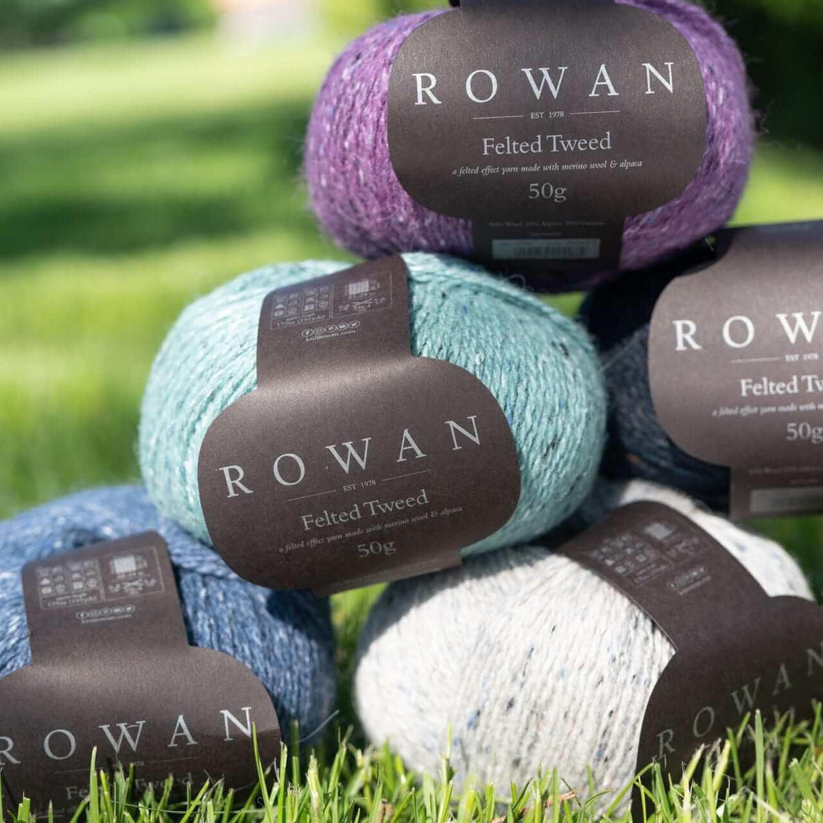 Felted Tweed - Rowan - Color: #145 - Treacle, #152 - Watery, #153 - Phantom, #157 - Camel, #158 - Pine, #167 - Maritime, #170 - Seafarer, #172 - Ancient, #173 - Duck Egg, #177 - Clay, #178 - Seasalter, #184 - Celadon, #185 - Frozen, #190 - Stone, #191 - Granite, #192 - Amethyst, #193 - Cumin, #194 - Delft, #195 - Boulder, #196 - Barn Red, #197 - Alabaster, #199 - Pink Bliss, #208 - Lolite, #209 - Eden, #210 - Aluminium, #211 - Black, #212 - Peach, #213 - Lime, #216 - French Mustard, #218 - Fjord, #219 - Hel