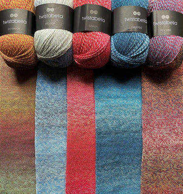 Gradient yarn Twistabella - Ombre colored stripes - Color: BELUGA, DAHLIA, CALYPSO, 70s VIBE, BOTANICA