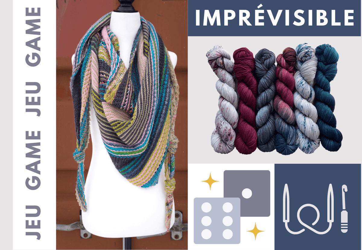 Biscotte's Shawl Knitting Game - A shawl that is played with dice! - Les Laines Biscotte Yarns