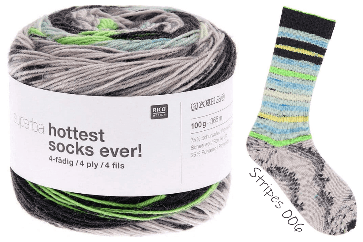 Superba Hottest Socks Ever 4ply - Rico - Color: # 06 - Stripes