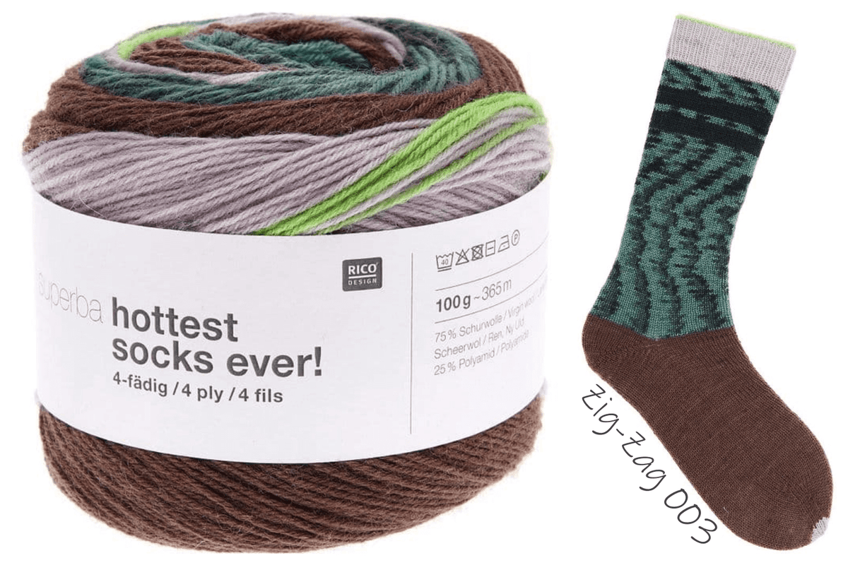 Superba Hottest Socks Ever 4ply - Rico - Color: # 03 - Zig Zag