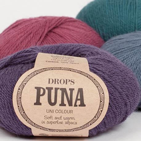 Drops Puna - Couleur: Naturel 1, Beige 2, Brun 3, Taupe 4, Gris foncé 5, Gris 6, Gris clair 7, Noir 8, Rose poudré 9 (Disc), Vieux rose 10 (Disc), Prune 11 (Disc), Bleu marine 13 (Disc), Bleu jeans 14 (Disc), Mer du nord 15 (Disc), Vert gris 16 (Disc)