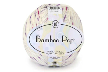 Bamboo Pop - Universal Yarn - Color: 101 - White, 102 - Cream, 103 - Strawberry, 105 - Grape, 106 - Turquoise, 108 - Lime Green, 110 - Sand, 111 - Midnight Blue, 112 - Black, 113 - Sunny, 114 - Super Pink, 115 - Silken, 116 - Royal, 117 - Emerald, 118 - Marmelade, 119 - Ink Blue, 120 - Graphite, 121 - Lily Pad, 122 - Coral, 123 - Fuchsia, 125 - Darling Pink, 126 - Winter Blue, 136 - True Red, 301 - Stormy Dots, 302 - Pastel Dots, 303 - Princess Dots, 304 - Watermelon Dots, 305 - Ocean, 306 - Grape Dots, 124