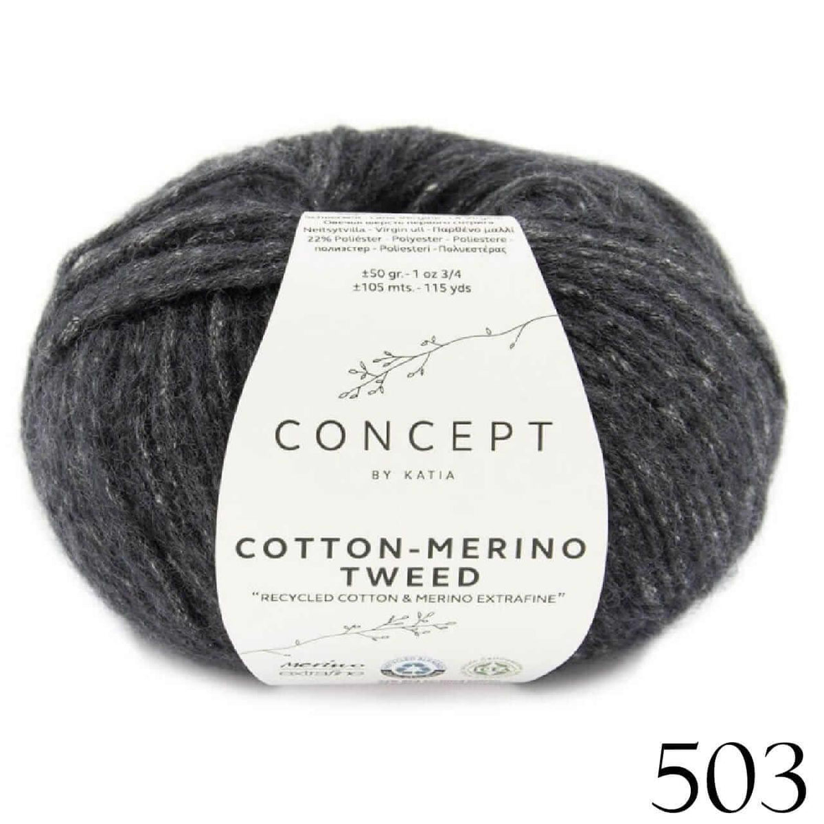 Katia Concept - Cotton Merino Tweed - Color: #503-Dark Grey