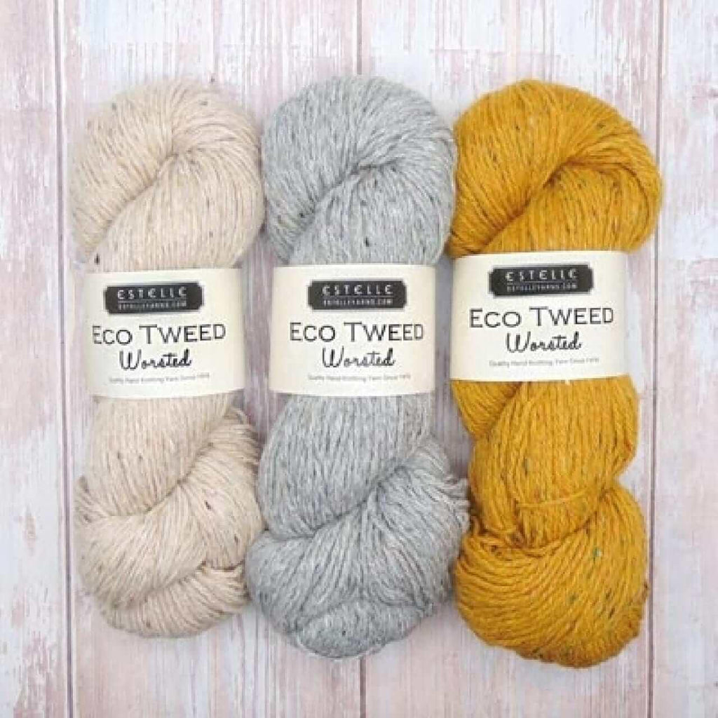 Eco Tweed Worsted - Estelle - Color: 401 - Natural, 402 - Silver, 403 - Charcoal, 404 - Black, 408 - Gold, 409 - Olive, 410 - Aqua, 411 - Teal