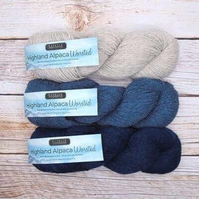 Highland Alpaca Worsted - Estelle - Color: 301 - Natural, 302 - Sand, 303 - Light Grey, 304 - Meridum Grey, 305 - Charcoal, 306 - Black, 307 - Merlot, 308 - Red, 309 - Brick, 310 - Gold, 311 - Rose, 313 - Violet, 315 - Denim, 317 - Turquoise, 318 - Lagoon, 319 - Moss, 320 - Olive