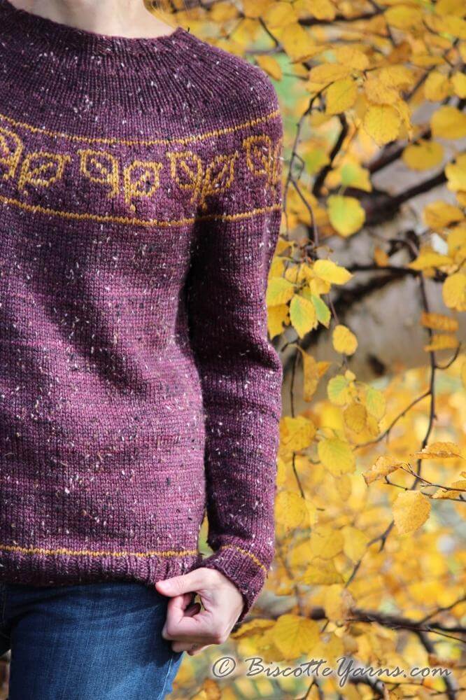 Fallen Leaves free yoke sweater pattern – Les Laines Biscotte Yarns