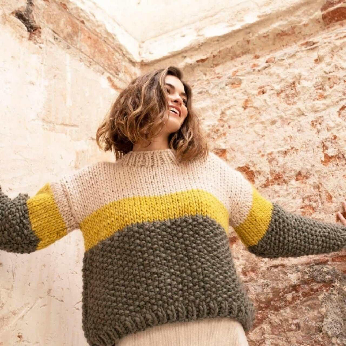 Cross The Line Sweater knitting kit by Katia - Les Laines Biscotte Yarns