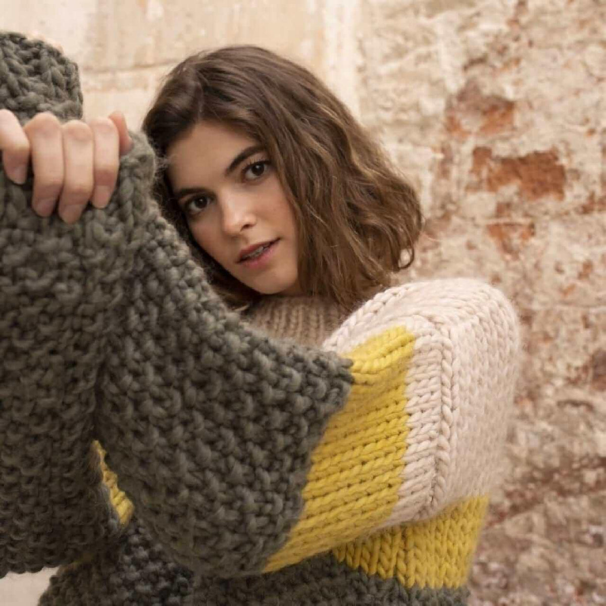 Cross The Line Sweater knitting kit by Katia - Les Laines Biscotte Yarns