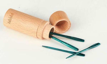 Knitter's Pride 'The Mindful Collection' Teal Wooden Darning Needles in Beech Wood Container - Les Laines Biscotte Yarns