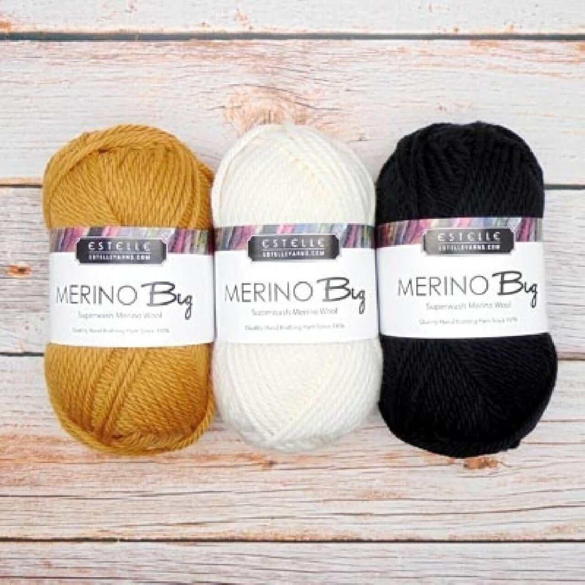 Merino Big - Estelle - Color: #101-White, #105-Blanc, #106-Merlot, #114-Golden Nugget, #124-Leap Frog, #125-Navy, #182-Charcoal Heather, #183-Forest Green Heather, #185-Clear Water Heather, #186-Tanzanite Heather, #188-Heather Fields, #191-Smoke Heather, #181 - Nickel Heather, #102-Ecru